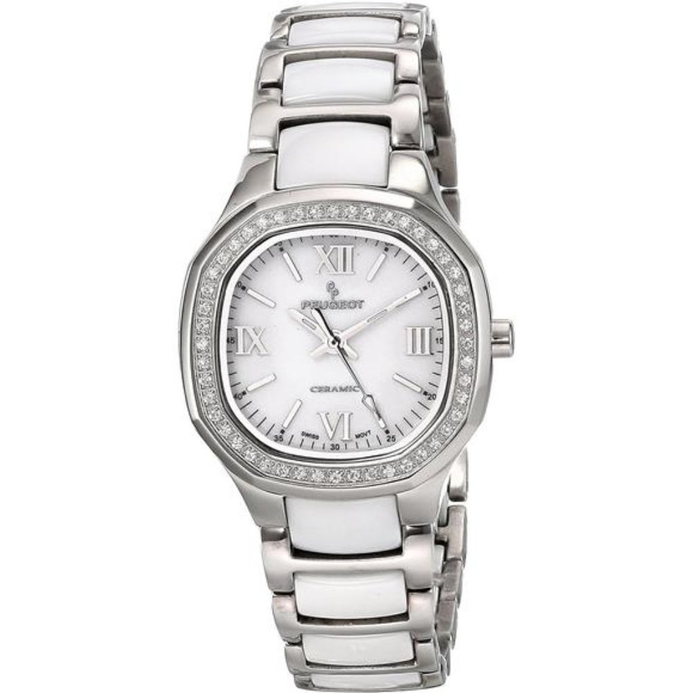 Peugeot Women Swiss Ceramic Crystal Watch with Crystal Bezel